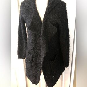 Brandy Melville black fuzzy hood jacket